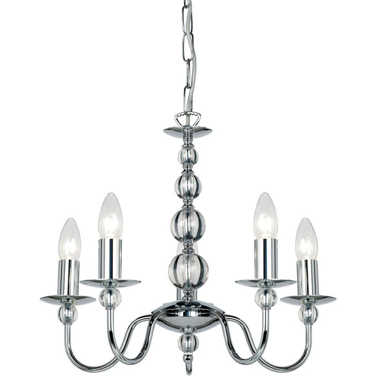 Endon Parkstone - 5 Light Multi Arm Ceiling Pendant Chrome, Clear Glass, E14