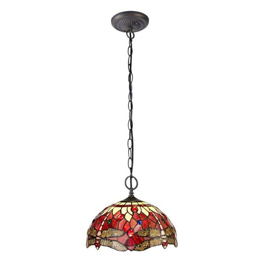 Luminosa Lighting - 2 Light Downlighter Ceiling Pendant E27 With 30cm Tiffany Shade, Purple, Pink, Crystal, Aged Antique Brass