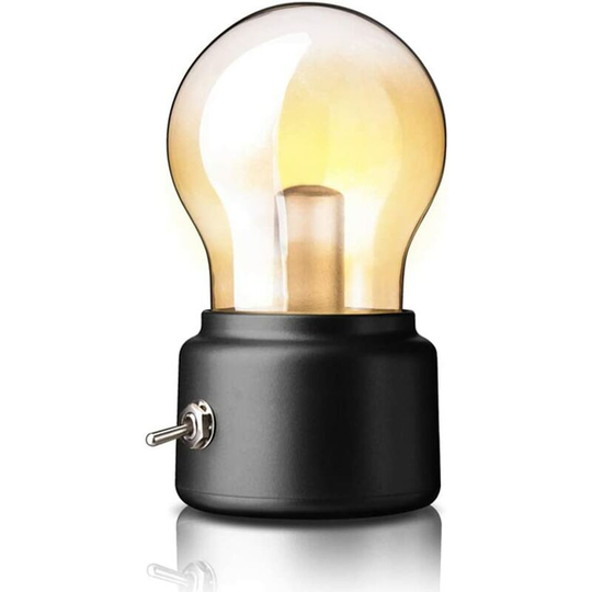 LED Bedside Night Light, Table Lamp, USB Rechargeable, Portable Lamp for Bedroom, Living Room, Camping, Gentle Eye Care (Black)