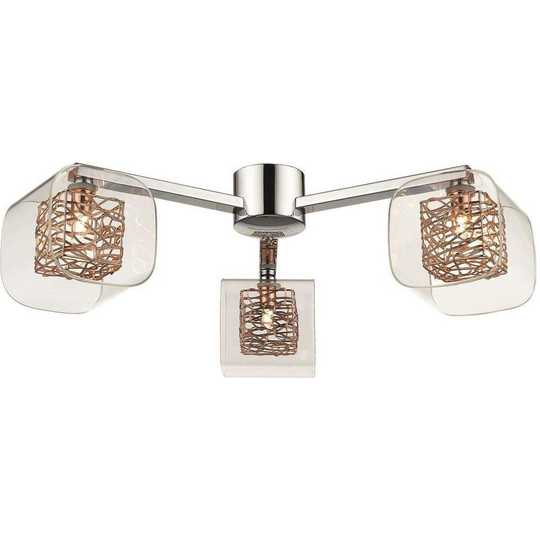 3 Light Flush Multi Arm Mesh Ceiling Light Chrome, Copper and Glass, G9 - Spring Lighting