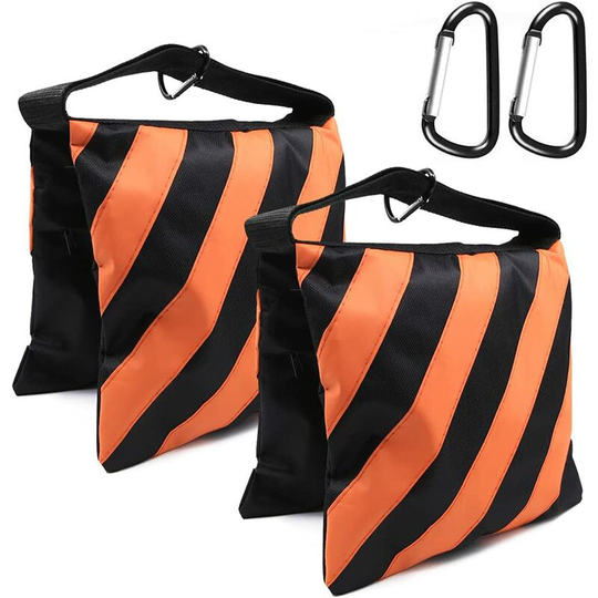 Litzee - Sandbags for Photography, Heavy Duty Empty Sandbags for Photo Studio, with Carabiner, Set of 2 (Orange)