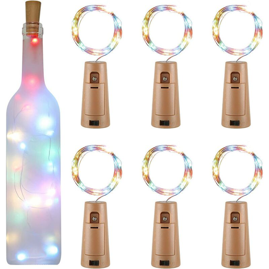 LED Bottle Garland 2m 20LEDs Bottle Light, LED Bottle Cap Light Waterproof Flexible Silver Wire Decoration for Party, Wedding (Colorful)