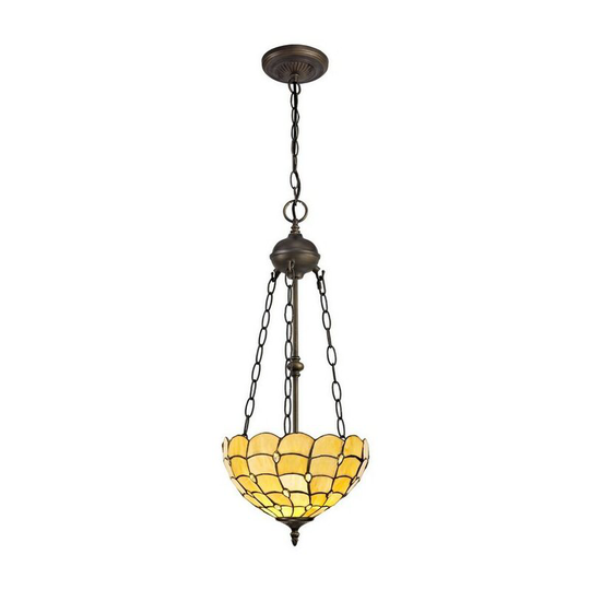 Luminosa Lighting - 2 Light Uplighter Ceiling Pendant E27 With 30cm Tiffany Shade, Beige, Clear Crystal, Aged Antique Brass