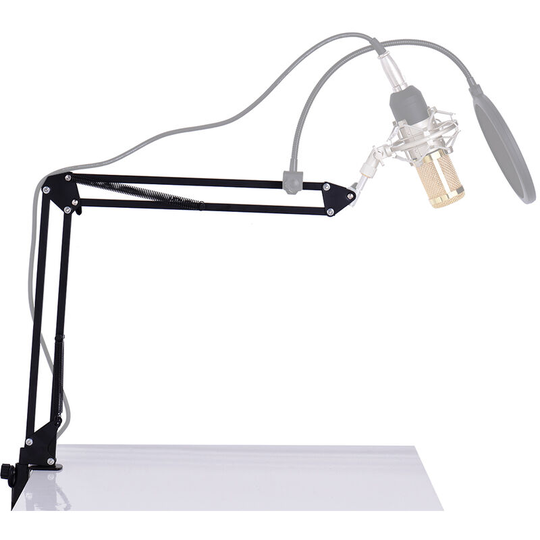 Asupermall - Adjustable Microphone Stand Suspension Boom Scissor Arm Mic Bracket Metal Material with Microphone Holder for Studio Recording Live