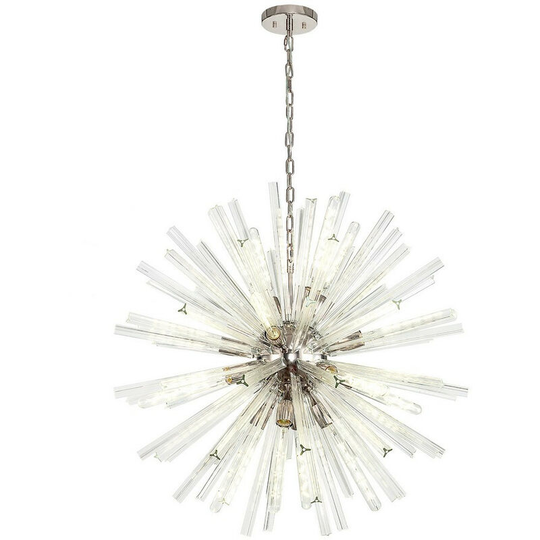 Luminosa 16 Light E27, Round Pendant Polished Nickel , Clear Glass