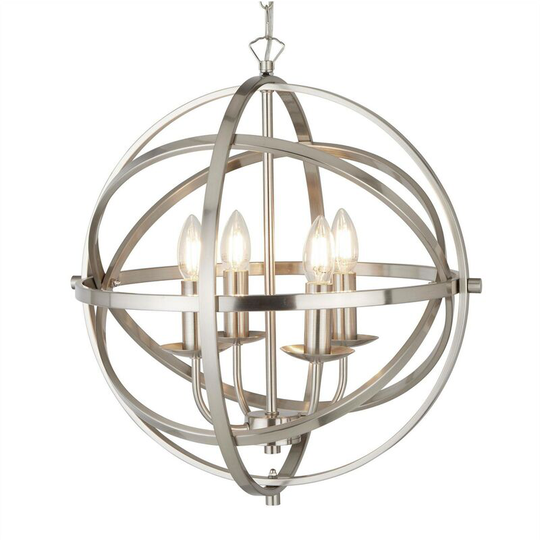 Searchlight Orbit - 4 Light Spherical Ceiling Pendant Satin Silver, E14