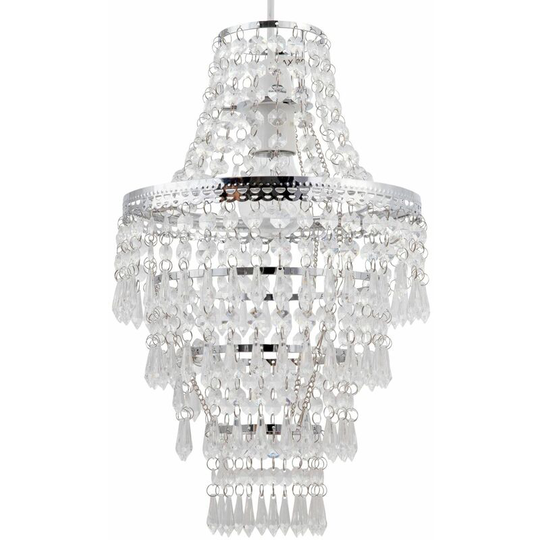 Chrome Tiered Chandelier Style Light Shade - Clear acrylic with polished chrome plate detail