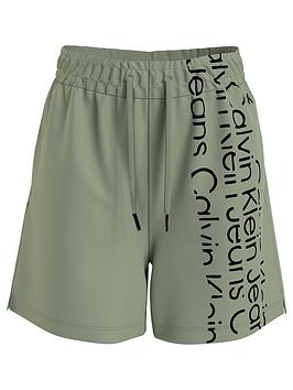 Calvin Klein Jeans Boys Repeat Inst. Logo Shorts - Light Green, Light Green, Size 8 Years