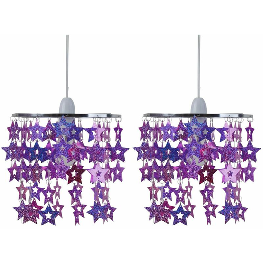 First Choice Lighting - Pait Pink and Purple Sparkly Star Design Easy Fit Light Shade - Pink & purple acrylic stars with polished chrome plate detail