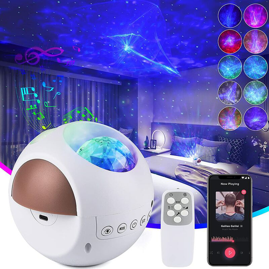 Perle Rare - led Night Light with Remote Control Ocean Stars and Waves Projector, led Moon Lamp for Kids, 3D Nebula Romantic Projector