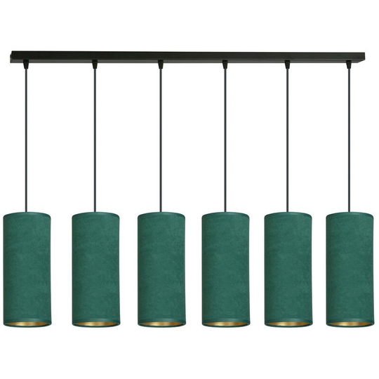 Emibig Lighting - Emibig Bente Black Bar Pendant Ceiling Light with Green Fabric Shades, 6x E14
