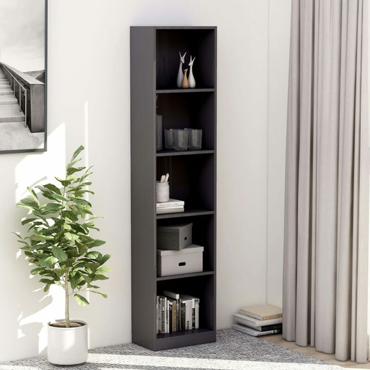 Devenirriche - 5-Tier Book Cabinet High Gloss Grey 40x24x175 cm Chipboard - Grey