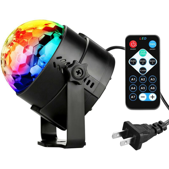 Aougo - 360° Rotating Disco Ball led Party Light Music Activated Disco Light with Remote Control, 7 rgb Colors Dynamic Light Effects for Party,