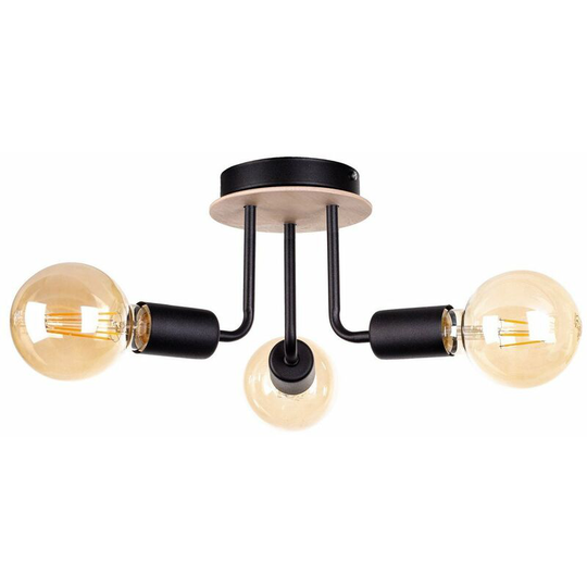 Keter Luna Multi Arm Semi Flush Ceiling Light Wood, Black, 25cm, 3x E27