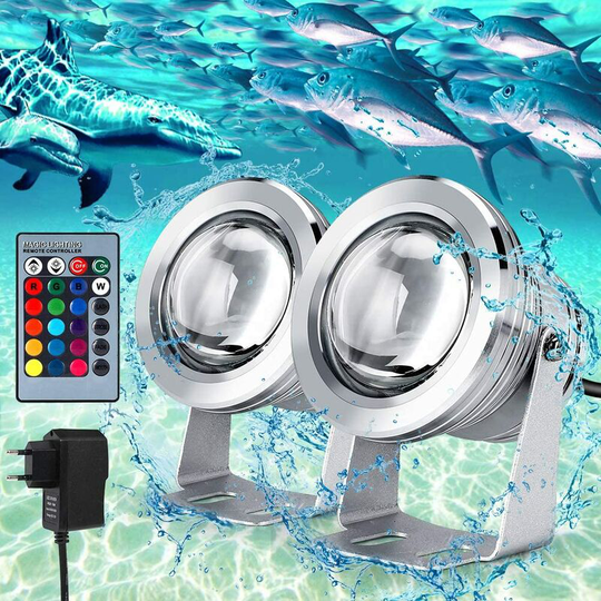 Aougo - led Submersible Floodlight, IP67 Waterproof rgb Underwater Light, 10W led Spotlight for Fountain Pool Outdoor Garden Lighting Silver