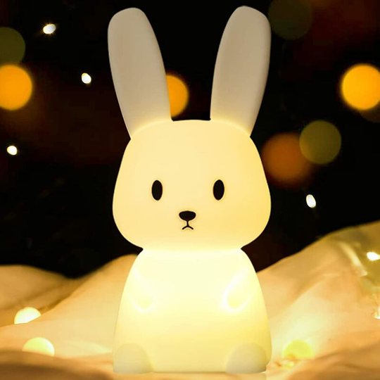 Aougo - Cute Rabbit Kids Night Light, Baby Silicone Rechargeable Night Light, 7 Color Changing, Long Battery Life, Tap Control Sensitive Night Light