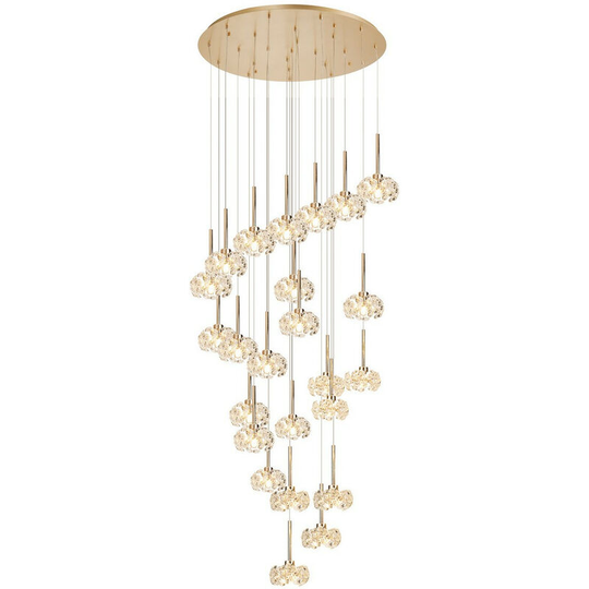 Luminosa Salisbury 24 Light G9 5m Round Multiple Ceiling Pendant With French Gold And Crystal Shade