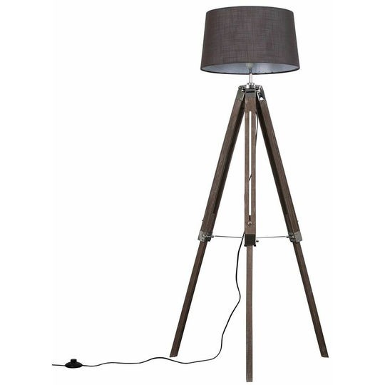 Clipper Tripod Floor Lamp in Light Wood with Doretta Shade - Dark Grey