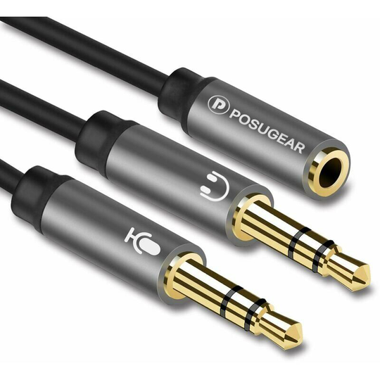 Headset Microphone Adapter, ctia Standard 3.5mm Female to 2 Dual 3.5mm Male Jack Audio Cable Microphone y Splitter Gold Plated Cable Compatible with