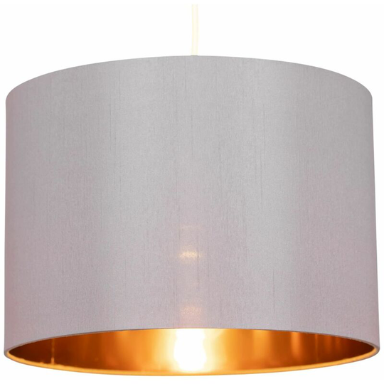Grey Faux Silk 30cm Light Shade with Copper Inner - Grey faux silk with copper inner detail