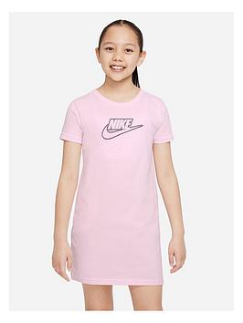Nike NSW Older Girls Futura T-Shirt Dress - Light Pink, Light Pink, Size M=10-12 Years, Women