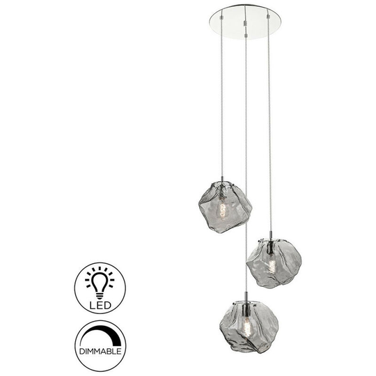 Schuller Lighting - Schuller Petra - Pendant Light Cluster Drop, Chrome, Smoke, 3x E27