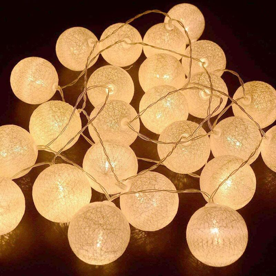 Aougo - Christmas Cotton Ball String Lights, dotbuy Battery Operated String Lights for New Year, 20 led Christmas Lights, Indoor Garden Decoration