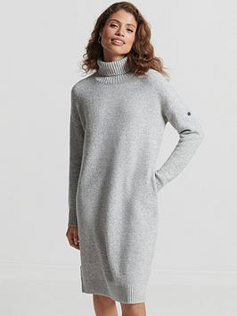 Superdry Studios Funnel Neck Jumper Dress - Grey, Grey, Size 8, Women
