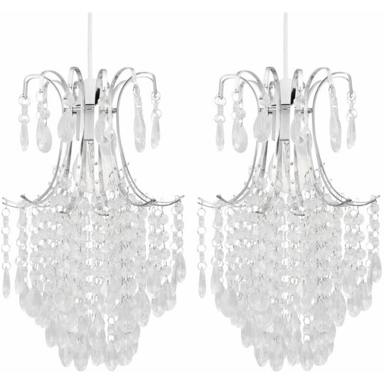 Set of 2 Chandelier Style Easy Fit Ceiling Light Shades - Polished chrome plate with clear acrylic detail