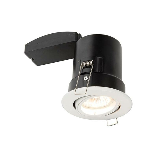 Saxby Shieldplus Mv - Fire Rated 1 Light Recessed Tilt Downlight Matt White, GU10