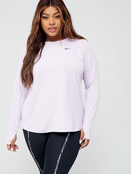Nike Curve Running Swoosh Pacer Crew Neck Top - Light Pink, Light Pink, Size 18-20=1X, Women