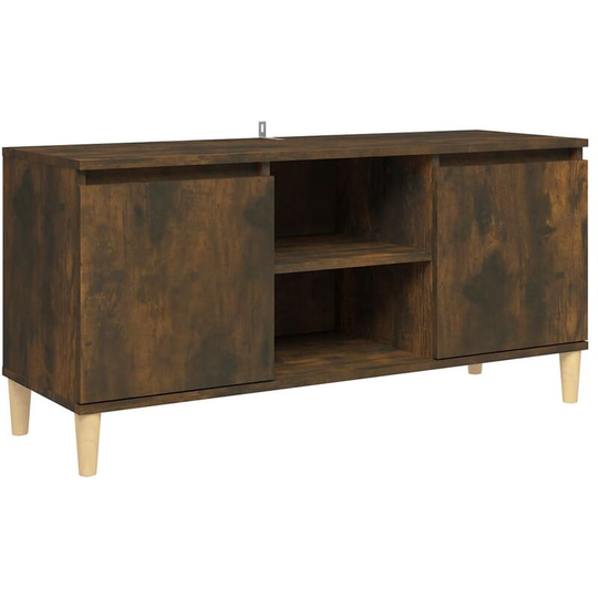 Tv Cabinet with Solid Wood Legs Smoked Oak 103.5x35x50 cm Vidaxl Brown