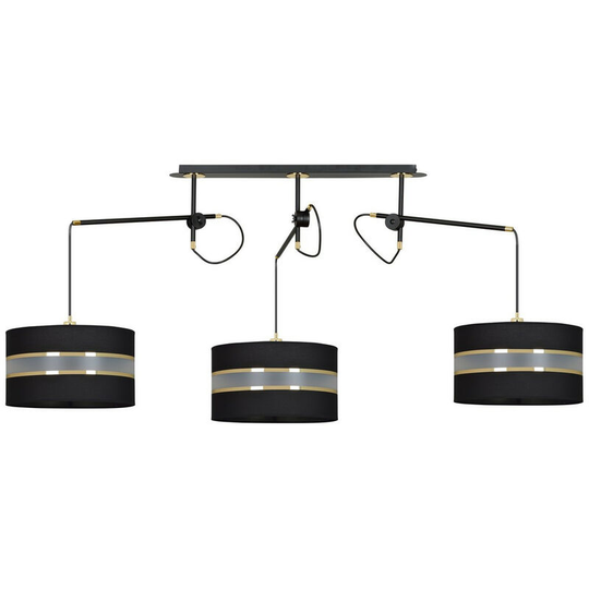 Emibig Korno Black Pendant Ceiling Light with Black, Gold Fabric Shades, 3x E27