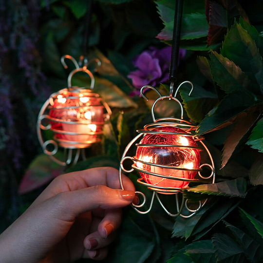 2 Pack 11.5cm Solar Power Outdoor Hanging Ladybird Lights | Garden Party - Red