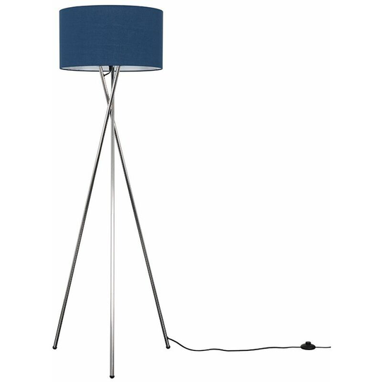 Floor Lamp Tripod Camden Light in Chrome with Cylinder Lampshade - Navy Blue