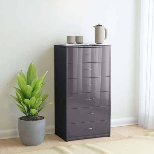 Sideboard with 6 Drawers High Gloss Grey 50x34x96 cm Chipboard - Grey