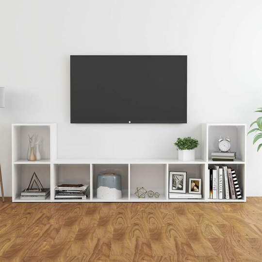 Topdeal - 3 Piece tv Cabinet Set High Gloss White Chipboard FF3079985_UK