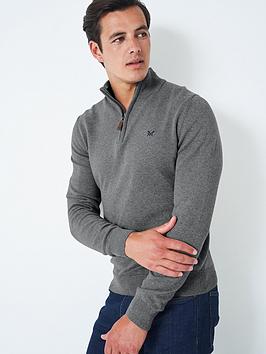 Crew Clothing Classic Half Zip Knit - Light Grey, Light Grey, Size S, Men