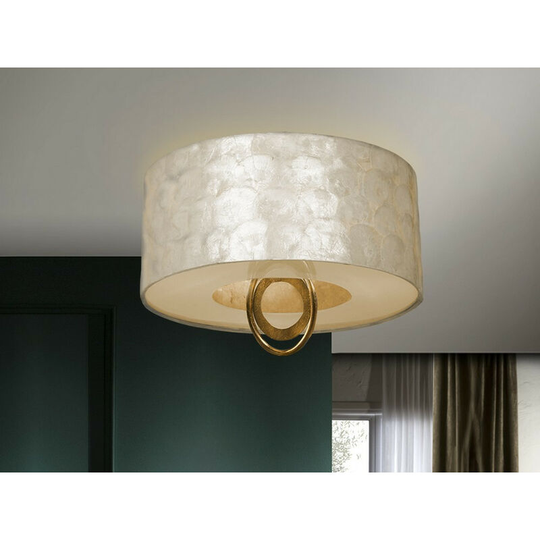 Schuller Edén - Semi Flush Ceiling Light Cylindrical, Gold, Black Leaf, Mother Of Pearl, 3x E27