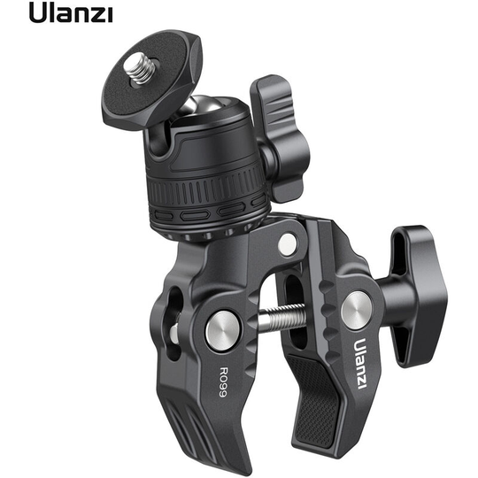Ulanzi - R099 Super Clamp Mount with 360¡ã Rotatable Mini Ball Head 1/4 Inch Screw Aluminum Alloy 1.5kg Load Capacity - Black
