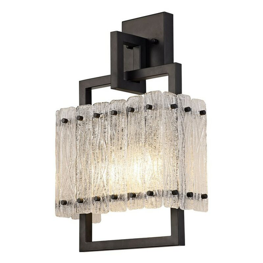 Wall Lamp, 2 Light E27, Matt Black, Crystal Sand Glass - Luminosa Lighting