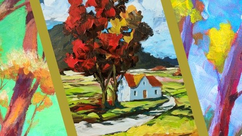 3 MODERN Acrylic Impressionistic Landscape Paintings