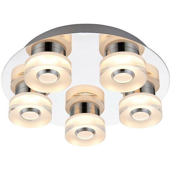 Endon Directory Lighting - Endon Rita - 5 Light Bathroom Flush Ceiling Light Chrome, Frosted Acrylic IP44