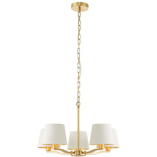 Endon Collection Lighting - Endon Lighting - 5 Light Multi Arm Ceiling Pendant Satin Brushed Gold, Vintage White Silk Effect, E14