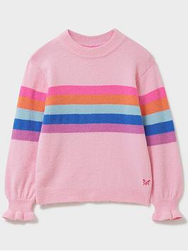Crew Clothing Girls Rainbow Stripe Jumper - Light Pink, Light Pink, Size Age: 3-4 Years, Women