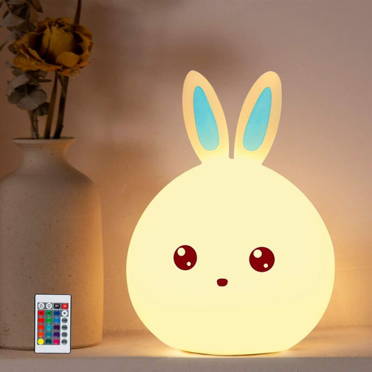 Aougo - Baby Rabbit Night Light, Rechargeable Baby Toddler Night Light, Baby Girl Boy Adult Night Light, Portable Silicone led Night Light, Touch