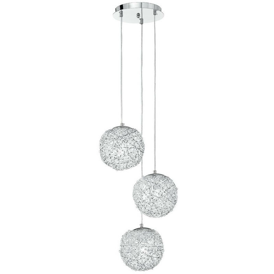 Fan Europe astra 3 Light Cluster Pendant Ceiling Light Chrome, Crystals 32x22cm