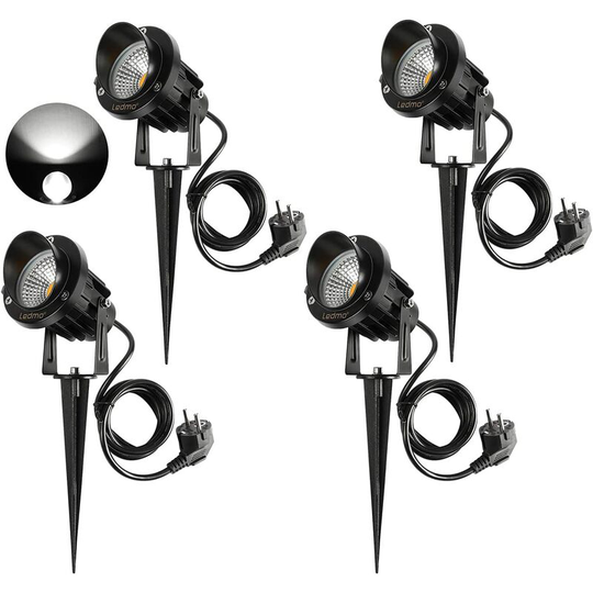 Aougo - 4 Pack 9W Outdoor led Spot Lights with Stake Light 1000 lm White 6000K IP65 Waterproof Rotating Design Outdoor Garden led for Outdoor Garden