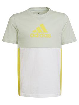 Boys, adidas Essentials Junior Kids Colourblock Short Sleeve T-Shirt - Light Green, Light Green, Size 7-8 Years