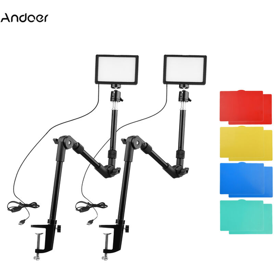 Asupermall - Andoer usb Video Conference Lighting Kit Including 2 * led Video Lights 3200K-5600K Dimmable + 2 * Foldable Desk Mount Light Stands + 2